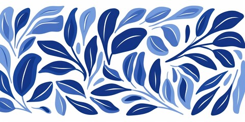 Matisse art background . Abstract natural hand drawn pattern design with blue leaves, branches. Simple contemporary style illustrated Design for, Generative AI