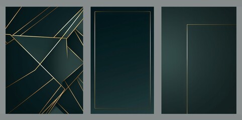 Luxury wedding invitation card background . Golden elegant geometric shape, gold lines on green background. Premium design illustration for wedding and vip cover template, banner, Generative AI
