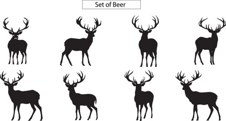 set of deer silhouettes, Silhouettes of different Deer's and Elks