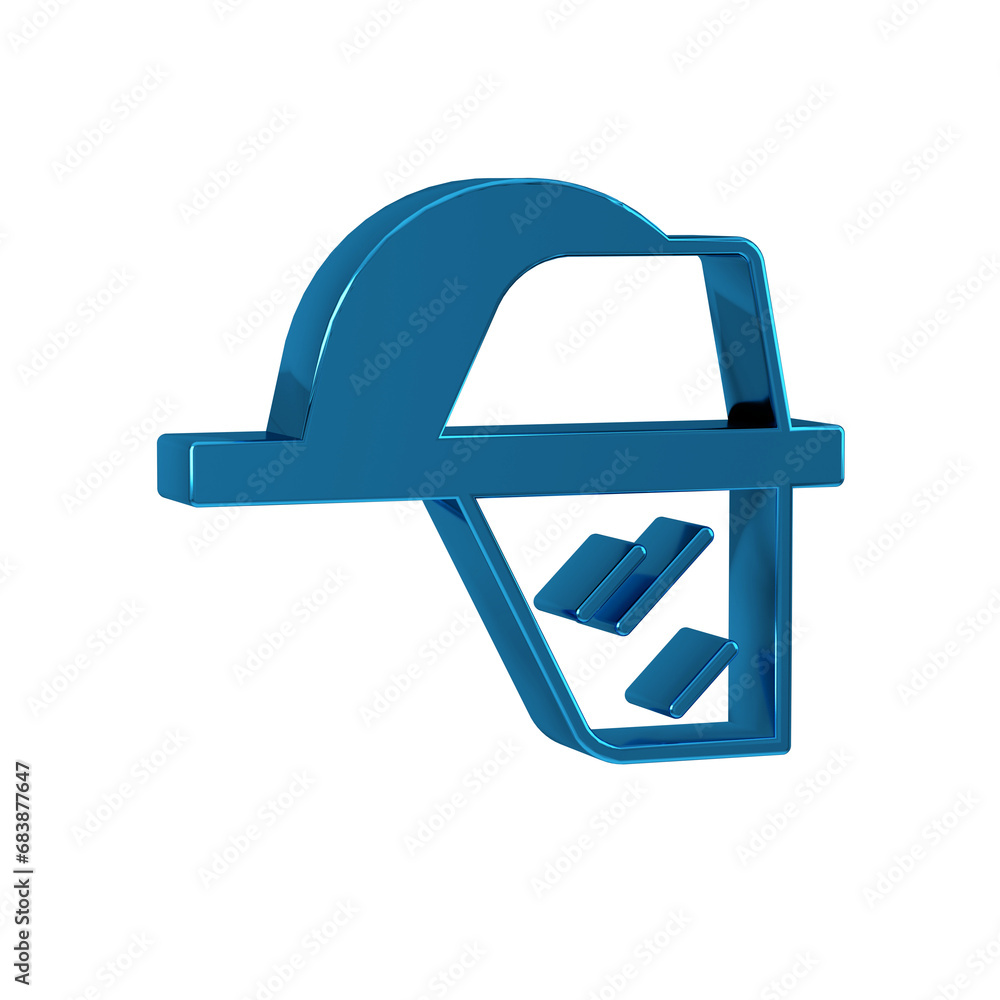 Poster blue firefighter helmet or fireman hat icon isolated on transparent background.