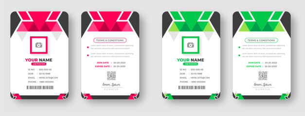 Corporate Modern abstract company personal security badge Office employee identity card or office id card design template set with red and green color.
