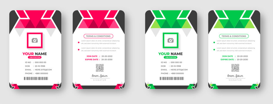 Corporate Modern abstract company personal security badge Office employee identity card or office id card design template set with red and green color. © Neelrong