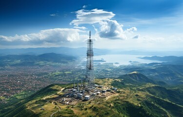Obraz premium aerial view of the telecom tower landscape.