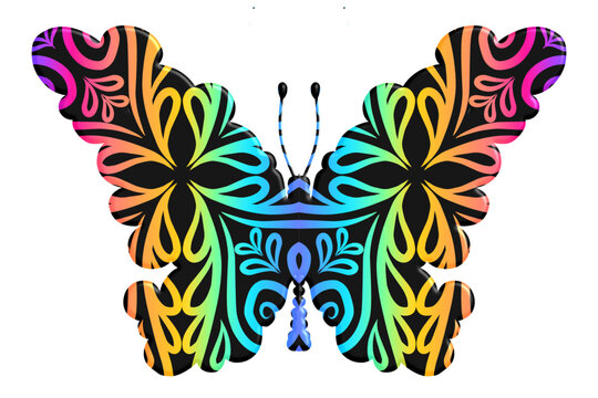 3D Beautiful butterfly vector design with aesthetic batik ethnic dayak line art pattern
