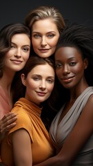 Obraz premium Isolated women, faces and inherent beauty, diversity and well-being, dermatology, and companions against a studio backdrop. individual skin,.