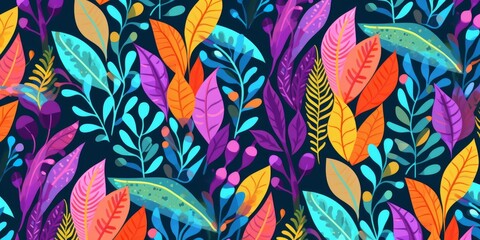 Bright funny seamless pattern with abstract leaves.  design, Generative AI