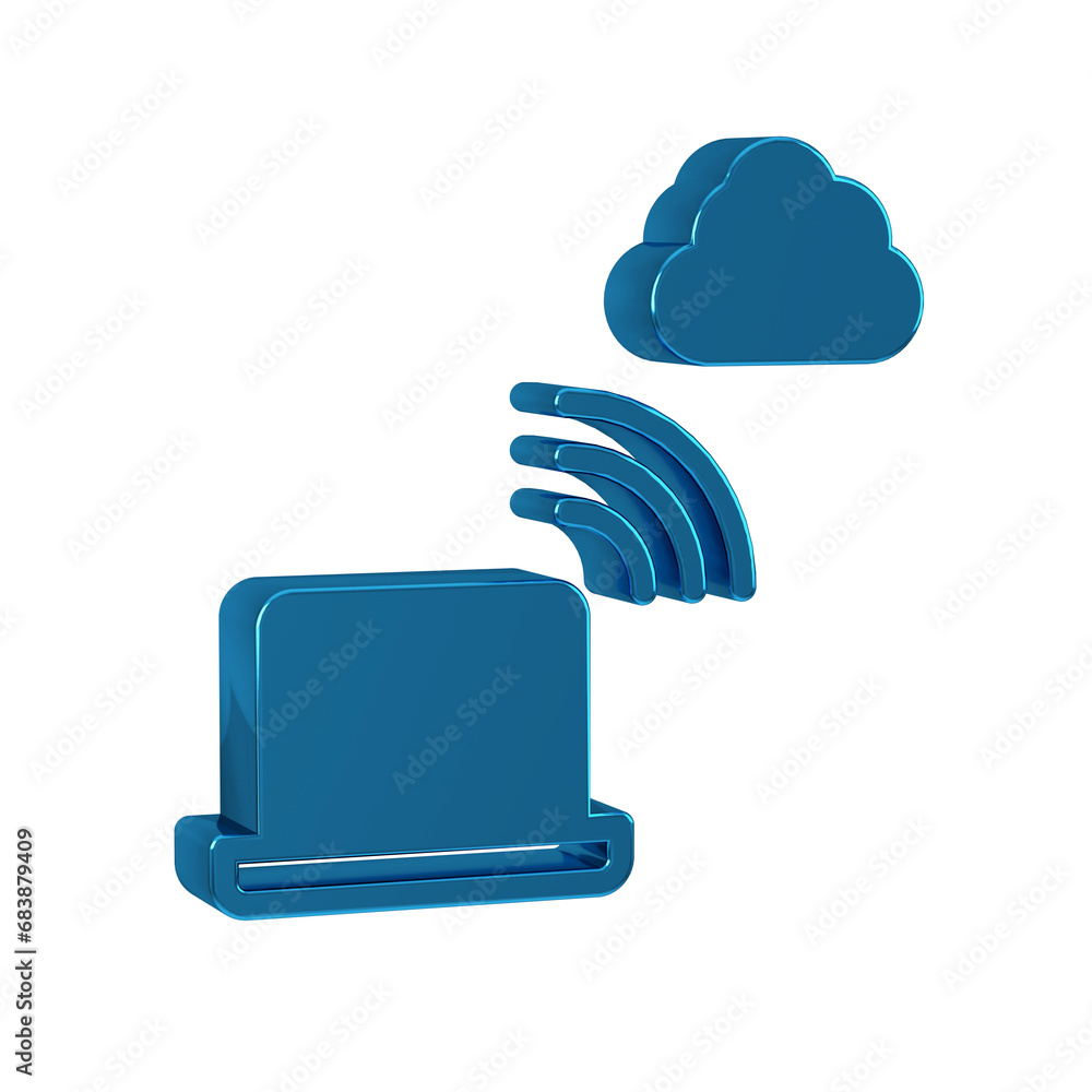 Poster blue network cloud connection icon isolated on transparent background. social technology. cloud comp