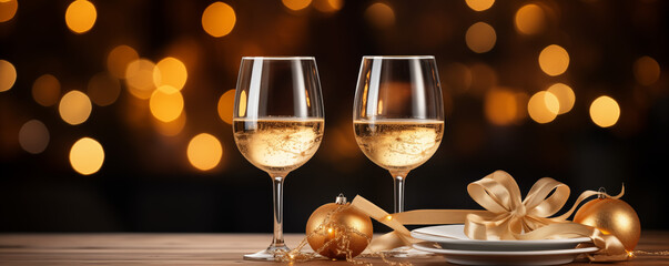 champagne glass New years eve celebration background with
