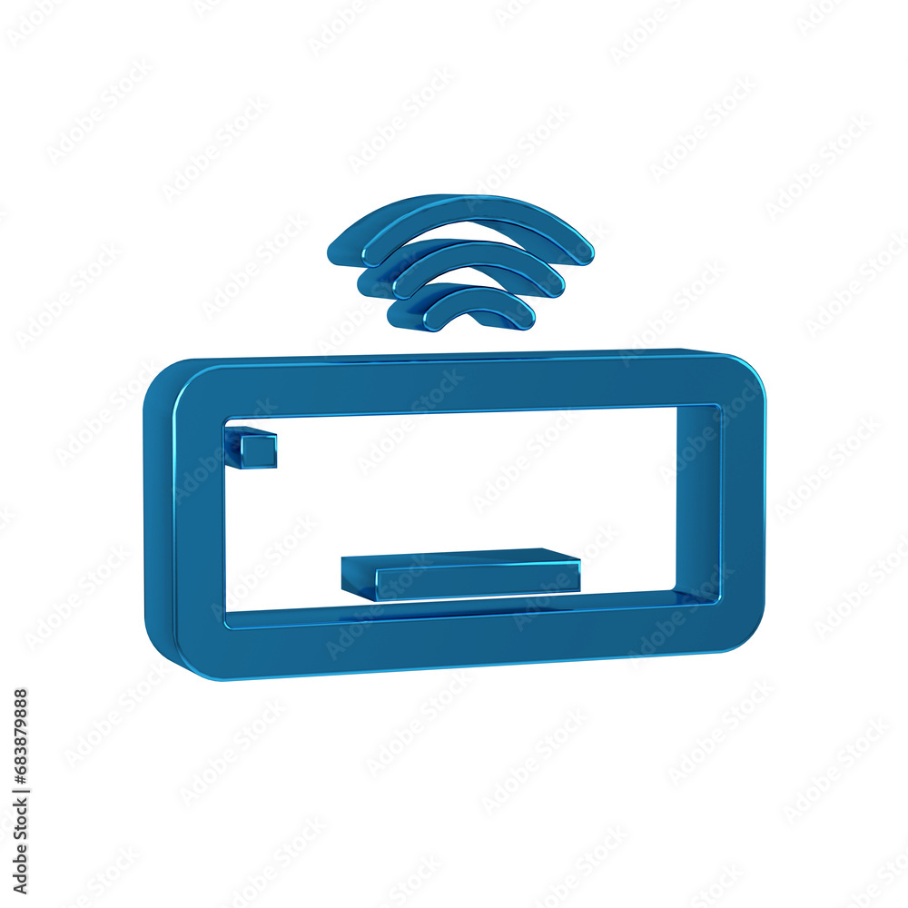Poster blue computer keyboard icon isolated on transparent background. pc component sign.