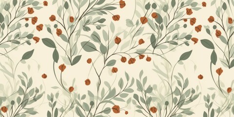 Floral seamless pattern with grass and leaves.  design for paper, cover, fabric, interior decor and other, Generative AI - obrazy, fototapety, plakaty