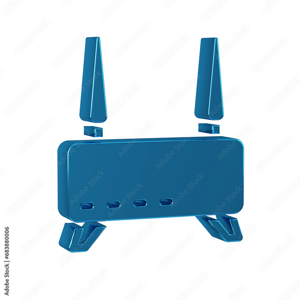Poster blue router and wi-fi signal icon isolated on transparent background. wireless ethernet modem router