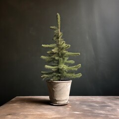 a small christmas tree in a pot