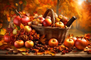 Envision the bounty of fall with a harvest cornucopia, overflowing with the richness of the season's offerings. 