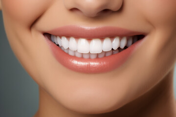 Young woman with perfect healthy pearly white teeth smile. Health, teeth whitening, dental care, dentistry, stomatology concept