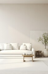 a white couch in a room filled with white sofas and coffee tables