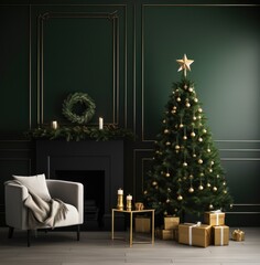 a white living room with decor and a christmas tree