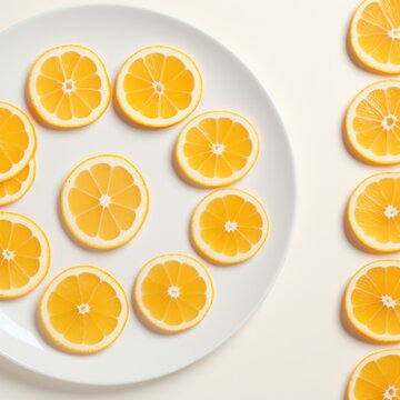a white plate with small lemon slices on it,