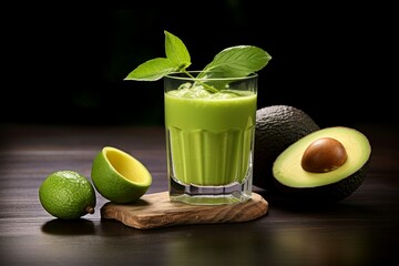 Chilled Glass of avocado juice. Green drink. Generate Ai