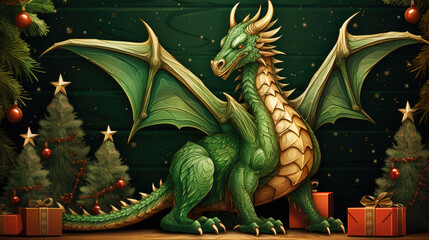 Chinese new year wooden green dragon