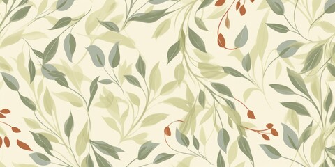 Floral seamless pattern with grass and leaves.  design for paper, cover, fabric, interior decor and other, Generative AI