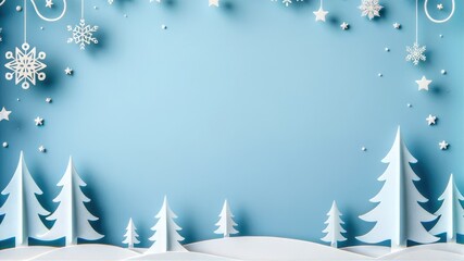 Christmas background, Mountain winter landscape winter christmas composition in paper cut style.