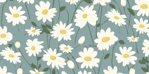 Abstract floral seamless pattern with chamomile. Trendy hand drawn textures. Modern abstract design for,paper, cover, fabric and other, Generative AI