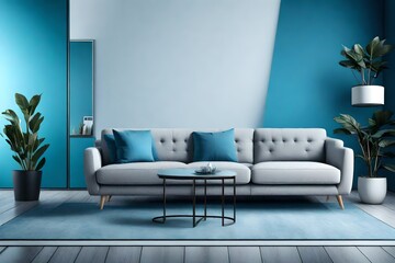 modern living room with sofa and blue background
