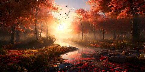 autumn forest  , Capturing the Magic of Autumn Sunrise in All Its Glory