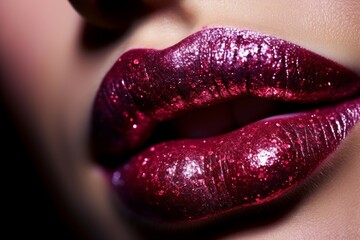 Vivid Glittery lips. Makeup face styling. Generate Ai