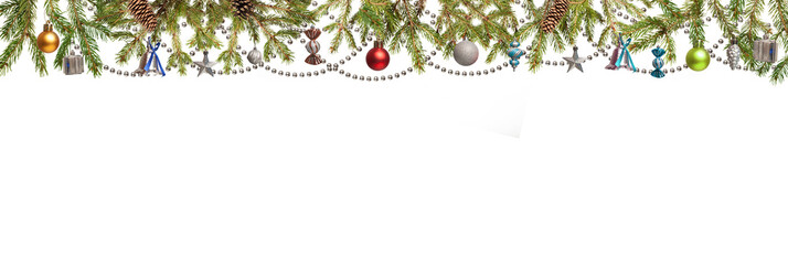 Christmas Tree and decorations isolated on transparent background space for lettering