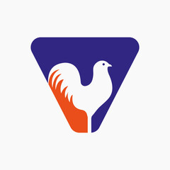 Letter V Poultry Logo With Hen Symbol. Rooster Logo, Chicken Sigh Template