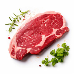 raw beef steak on white background
