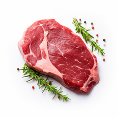 raw beef steak on white background
