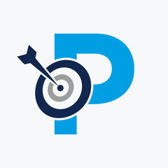 Letter P Arrow Target Logo Combine with Bow Target Symbol