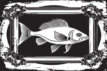 black texture of fish in grungy style vector illustration 