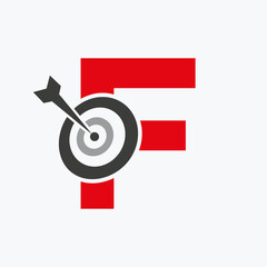 Letter F Arrow Target Logo Combine with Bow Target Symbol