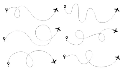 Foto op Plexiglas Airplane dotted route line set. Path travel line shapes. Flight route with start point and dash line trace for plane isolated illustration © designer_things