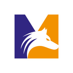 Obraz premium Letter M Wolf Logo. Wolf Symbol Vector Template