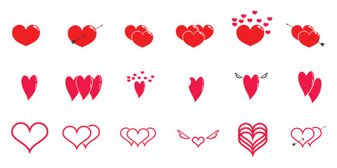 icon set love, various designs with red and pink colors, eps 10