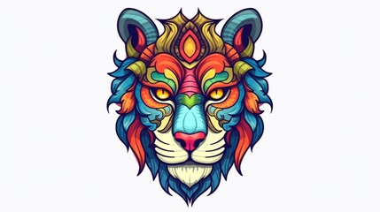 colorfull fantasy animal face black outline cartoon.Generative AI