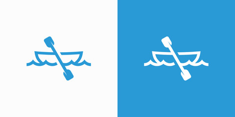 Vector logo illustration of canoe with paddle