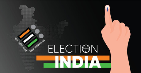 election in India with election sign Indian dotted map vector poster