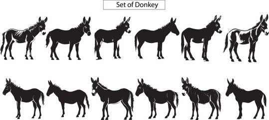 Set of donkeys silhouettes,