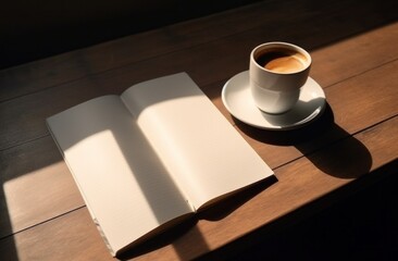 cup of coffee on the table near books and writing tablets,