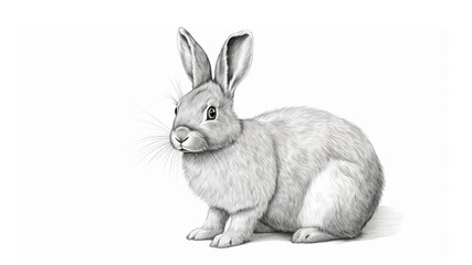 gray bunny on a white background. Close-up of a cute rabbit in a white scene. generative ai