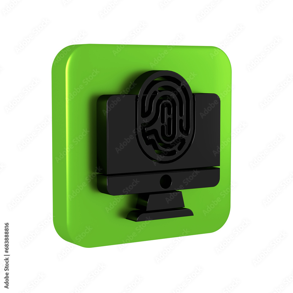 Aufkleber black monitor with fingerprint icon isolated on transparent background. id app icon. identification 