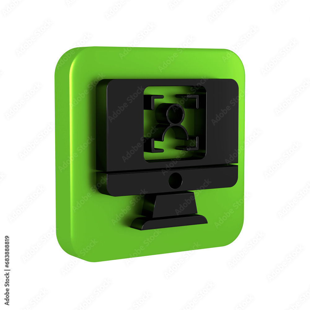Aufkleber black monitor with face recognition icon isolated on transparent background. face identification sca