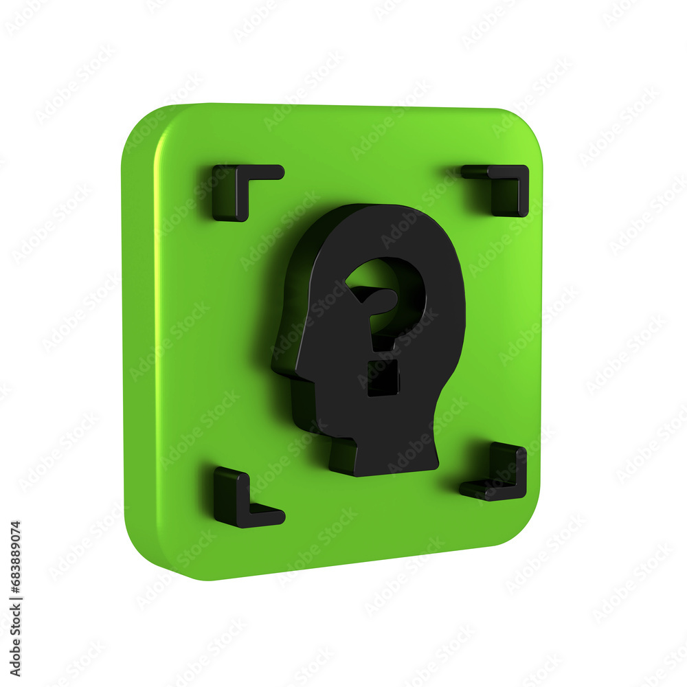 Poster black face recognition icon isolated on transparent background. face identification scanner icon. fa