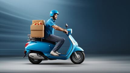 Person on scooter delivering shopping packages orders for customers. Fast and reliable express service.