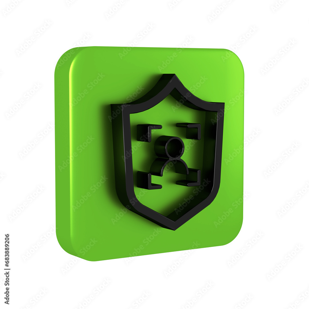 Aufkleber black shield face recognition icon isolated on transparent background. face identification scanner i